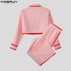 INCERUN Men Outfits Stitching Long Sleeve Cropped Blazer and Long Pants Sets