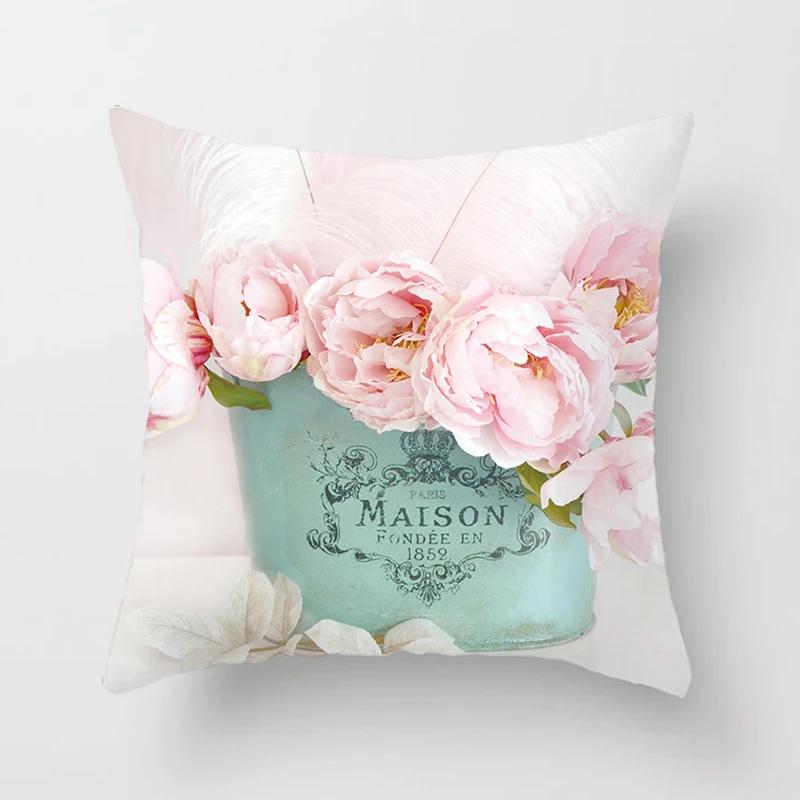 Flower Pattern Decorative Sofa Cushion Cover Pillow Pillowcase Throw Pillows Home Decor Pillowcove Pink 40x40cm 50x50 45x45