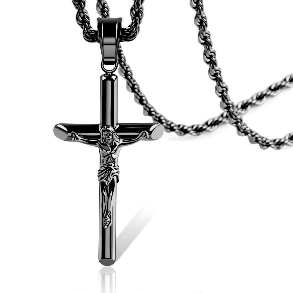 Trendy Stainless Steel Holy Cross Twist Chain Exquisite Crucifix Pendant Hypoallergenic Versatile Rope Chain Easter