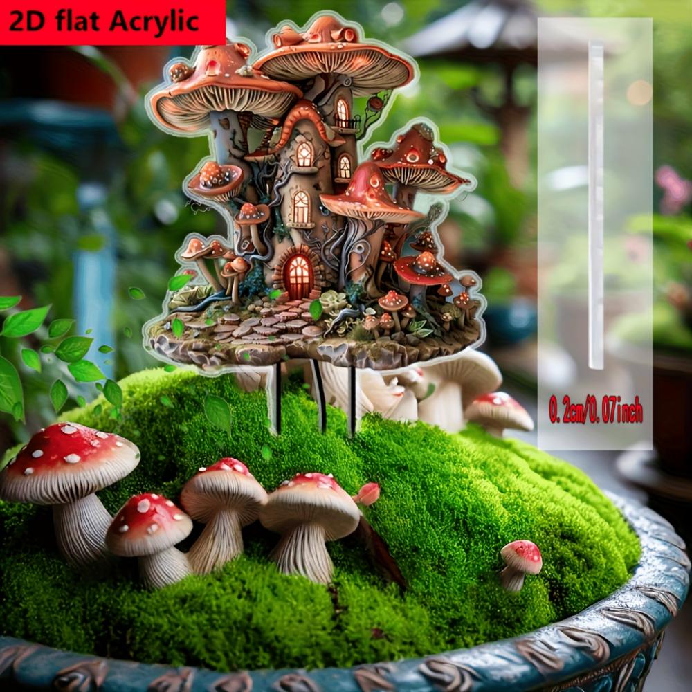 2D Flat Bohemian Mushroom House Outdoor Acrylic Insert - Decorative Garden Plug, Garden Art Accessories, with Enchanting Landscape Decoration
