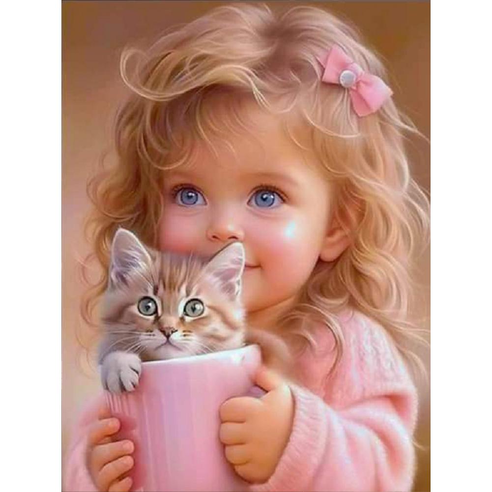 5D DIY Full Round Drill Diamond Painting Sweet Big Eyes Girl Kit Home Decoration Rhinestones Paintings