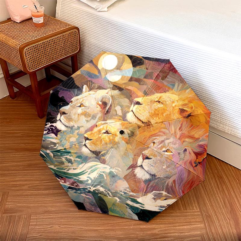 

1 PC Automatic Folding Umbrella - Lion Pattern, Portable & Foldable Design with 8 Ribs, Christmas Birthday Gifts