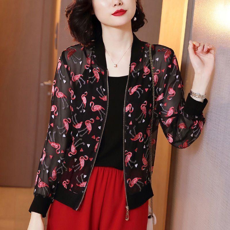 Abbigliamento per la protezione solare Giacca uniforme da baseball colorata Cardigan Giacca per cappotti corti primaverili ed estivi Top in chiffon da donna