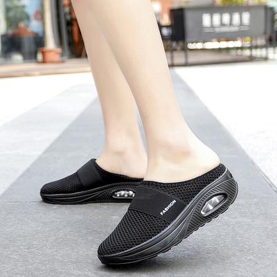 Large Size Ultra-light Mesh Breathable Half Slippers Fly-woven Women's Shoes Casual Running Travel Shoes Air Cushion Women's Pedal
