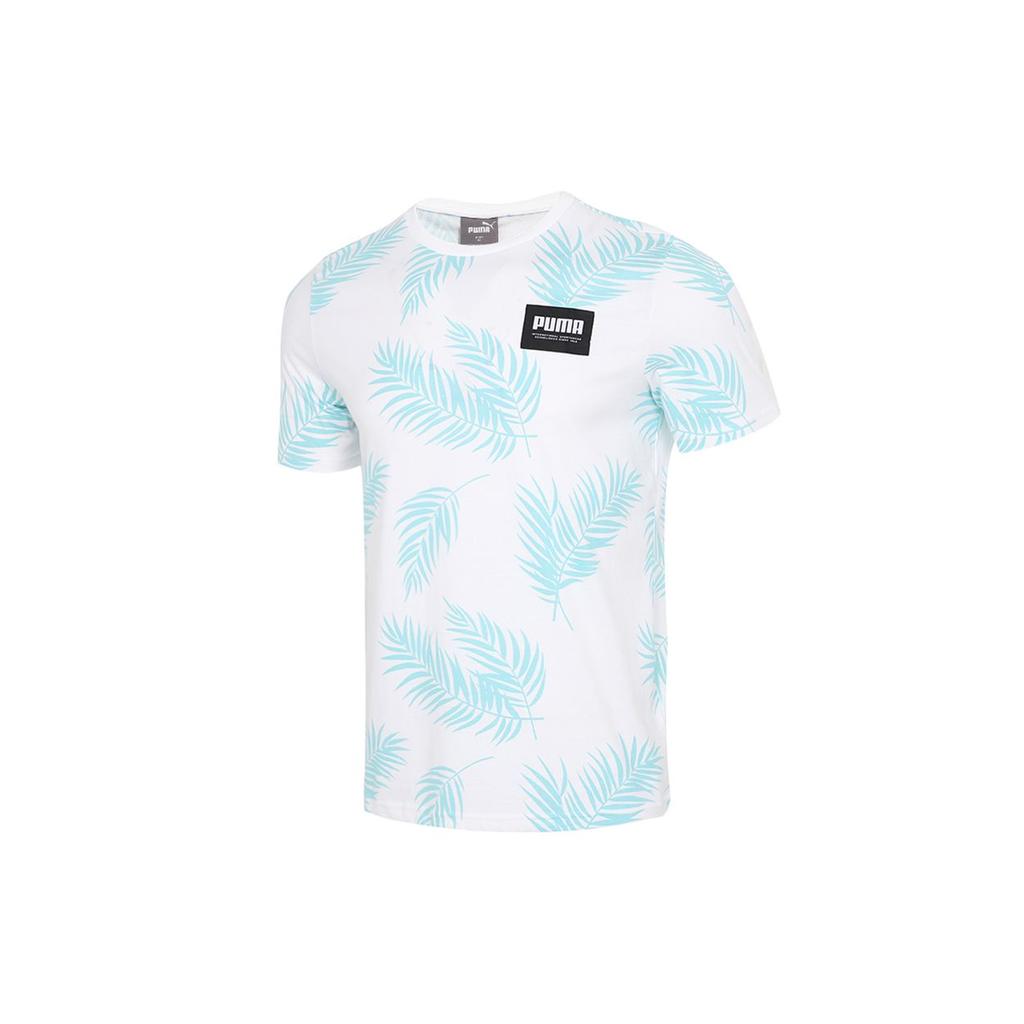 Puma Leaf Print Casual Sport Crew Neck Short Sleeve T-Shirt Men Tops Light-Blue 845859-02