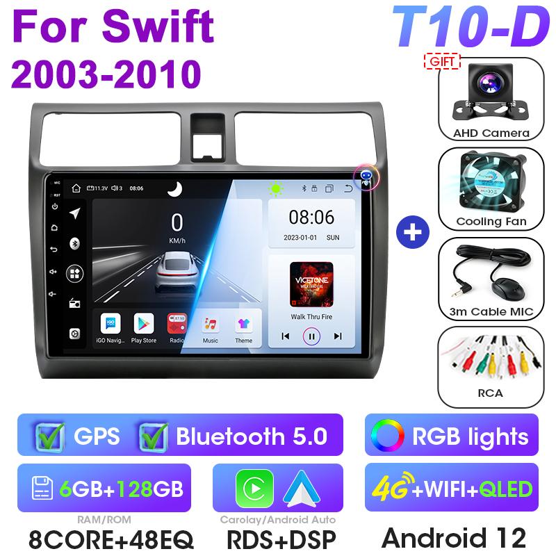 Android 12 Car Radio For Suzuki Swift 2003 - 2010 2 Din GPS Navigation Carplay Auto Stereo Intelligent Systems Smart Autoradio