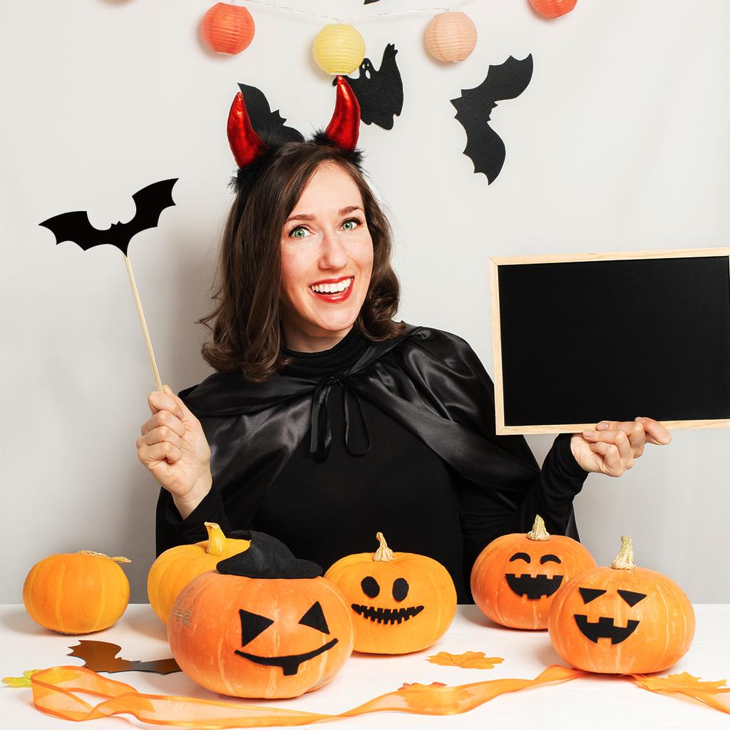30pcs Happy Halloween Photo Booth Props Kit Witch Hat Pumpkin Bat Fancy Selfie Picture Prop for Kids Adults Dress Up Accessories