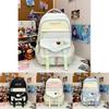 Simple Color Blocked Letter Print Student Backpack With Plush Pendant For Daily Use