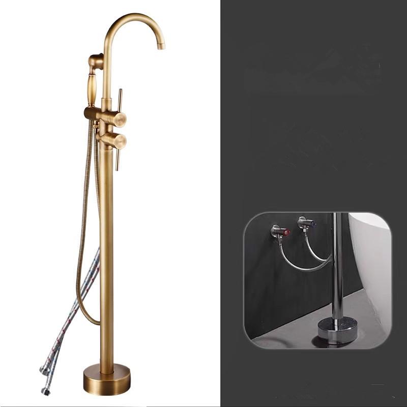 Tuqiu Antique Bathroom Bathtub Faucet With Hand Shower Hot and Cold Faucet Floor Standing Gold/Black/Chrome Bathtub Faucet