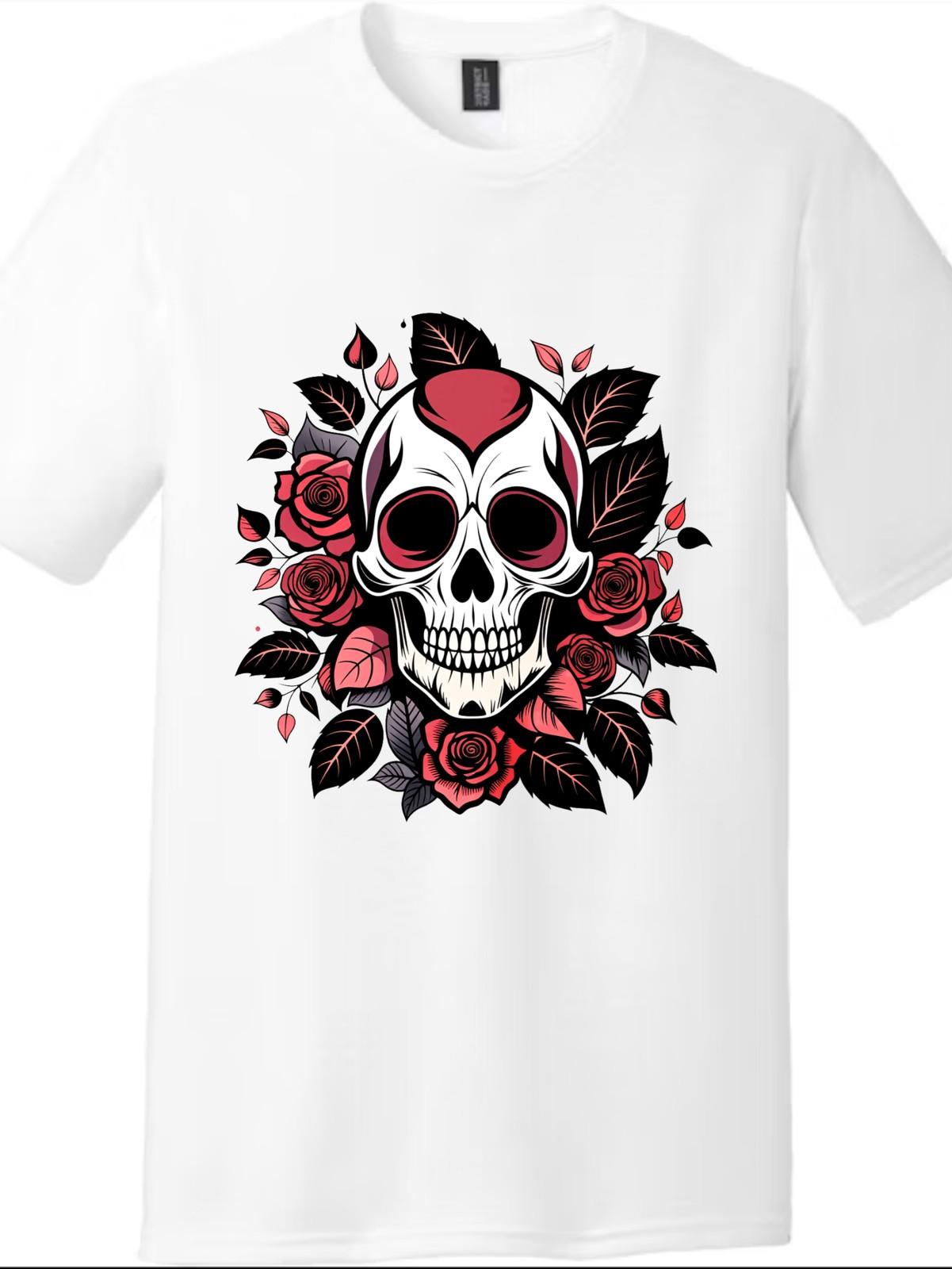 Unisex Vintage Skull & Roses Gift T-Shirt Gothic Skeleton Floral Graphic Tee S разноцветный