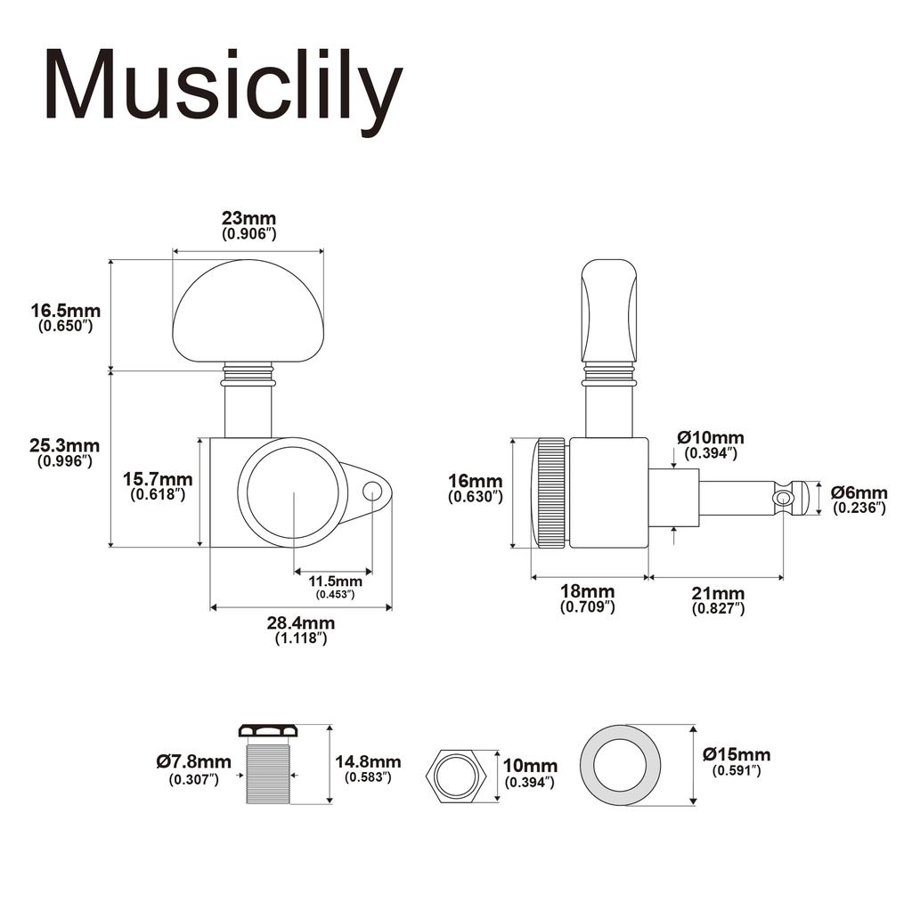Musiclily Pro R18K L3R3 Locking Gear for Chrome Tuners, 181 Ratio, Half-Moon Buttons, Acoustic/Electric Guitars,