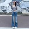 Early Autumn Retro Mid-Rise Flare Jeans with Extended Length for Women