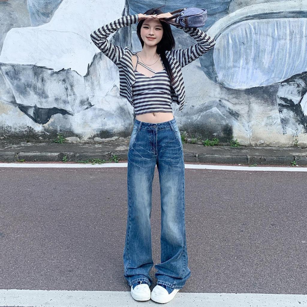 Early Autumn Retro Mid-Rise Flare Jeans with Extended Length for Women
