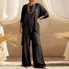 Summer Half Sleeve Irregular T Shirt Loose Wide Leg Pants Suit Women Casual Two Piece Set Cotton Linen Outfits