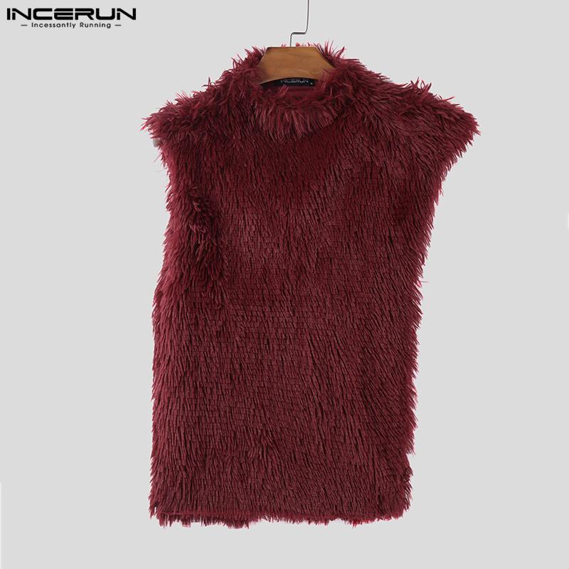 INCERUN Men Sleeveless Irregular Furry Tank Tops Vest