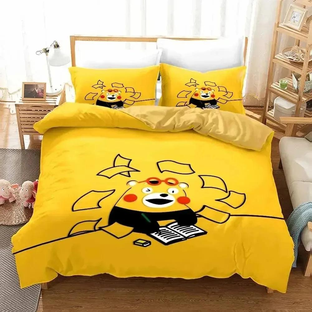 3D Print Kawaii Cartoon Comics Kumamon Bedding Set Double Twin King Duvet Cover Comforter Pillowcase Boys Girls Adults Bedroom