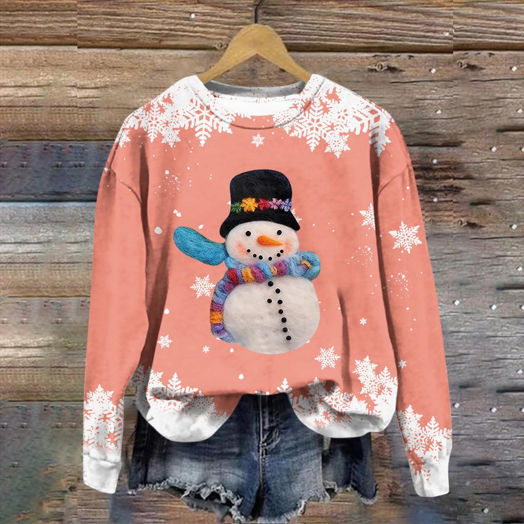 Women's Fashion Christmas Printed Long Sleeve Loose Round Neck Sweatshirt Top