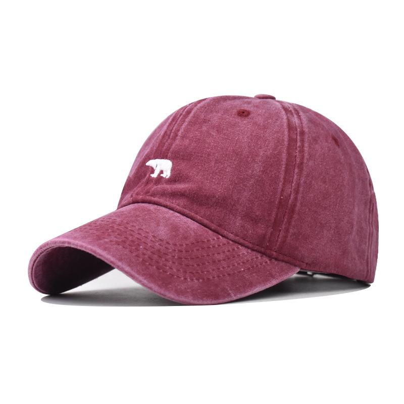Korean Retro Washed Baseball Cap Bear Embroidery Unisex Adjustable Hat For Men & Women Spring Summer Travel Sun Protection
