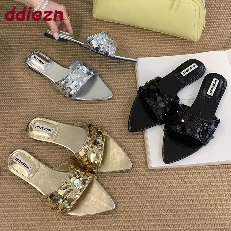 Fashion Fashion Pointed Toe Women Flats Slippers Shoes Outdoor Female Summer Beach Slides Footwear Ladies Flats Slippers Shoes Sandals