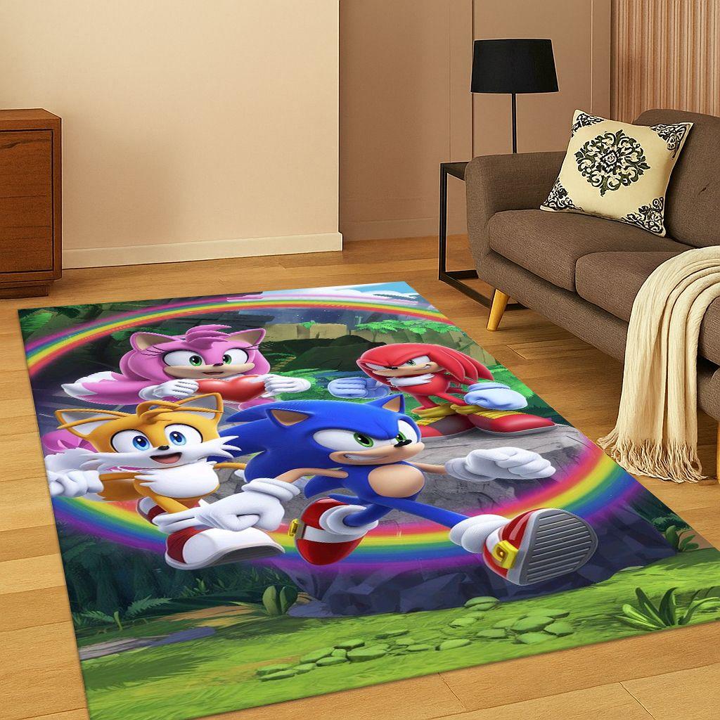 3D S-Sonic Cartoon Game Carpet Rug for Bedroom Living Room Sofa Doormat Home Decor,Kids Play Area Rug Non-slip Christmas Gift