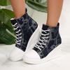 Autumn Women's Color Block High Top Wedge Heel Casual Canvas Shoes Fashion Denim Versatile Comfortable Chunky Single Shoes