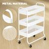 3-Tier Storage Trolley on Wheels, Rolling Utility Cart with Mesh Backets for Kitchen, Bathroom, Bedroom, White