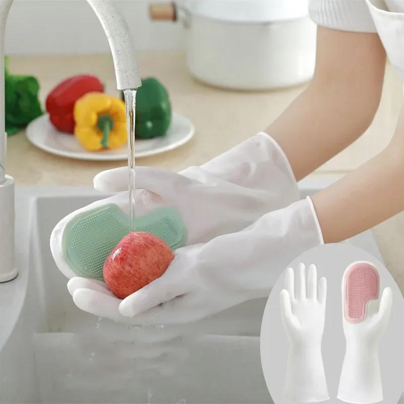 Multi-Purpose Silicone Cleaning Gloves with Scrubber – Dishwashing, Kitchen & Bathroom Use, Non-Slip, Waterproof, Easy Clean