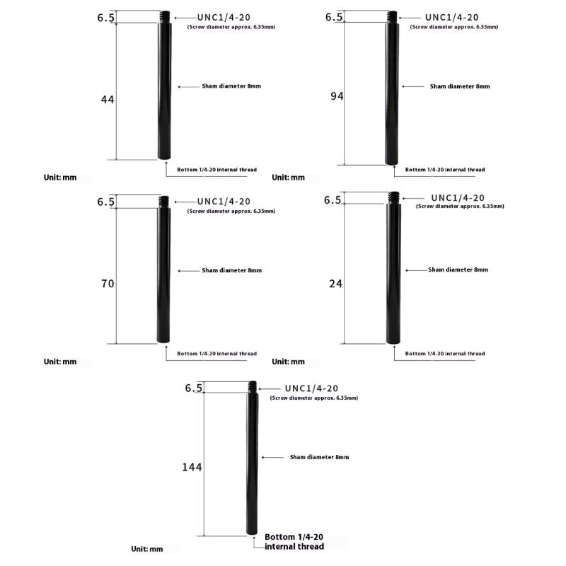 Heavy Duty 8mm Diameter Light Stand Extension Poles Adjustable Mounting 1/4-20Inch Extension Rod for Studio Equipment