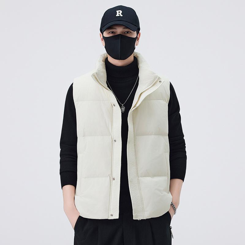 

Men s Trendy Solid Color Down Vest Sleeveless Stand Collar Gilet Loose Sports Jacket L брудно-білий