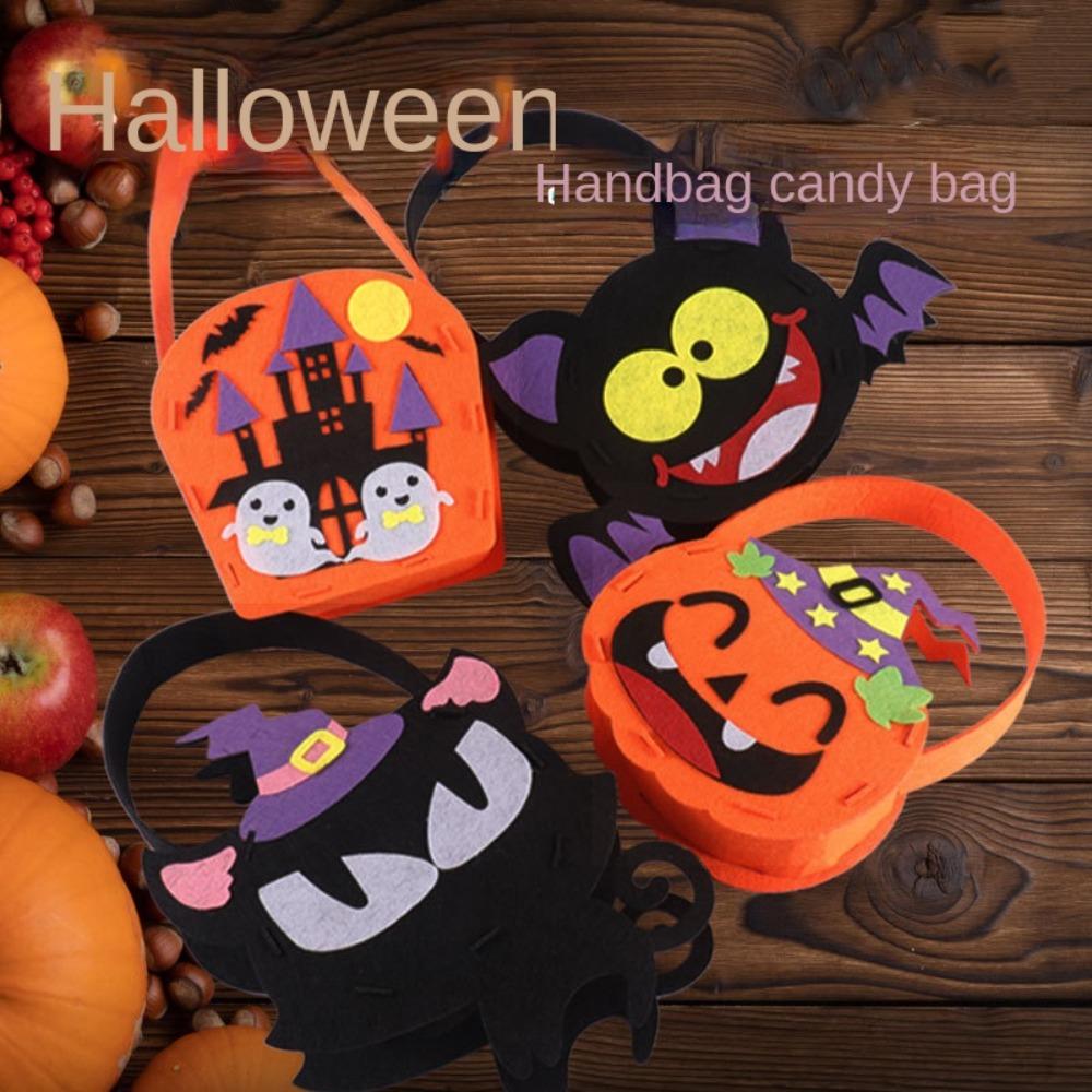 4pcs Pumpkin Halloween Candy Bag Cartoon Gift Basket Tote Bag Portable Storage Bucket For Kids
