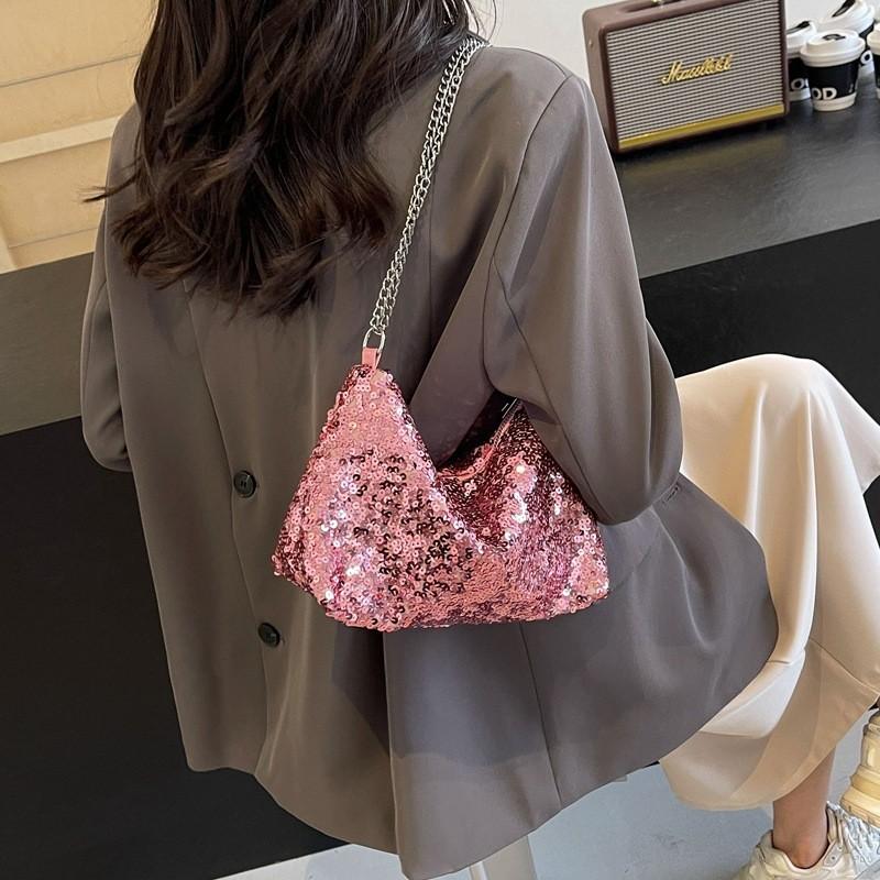 Borsa Quadrata Piccola da Donna 2024 Nuova Primavera Estate Casual Monospalla Borsa a Tracolla Paillettes Catena di Alta Gamma Borsa da Sottobraccio