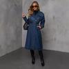 IHUASU Autumn Fashion Casual Retro Style Denim Women's Wide-cut Trench Coat