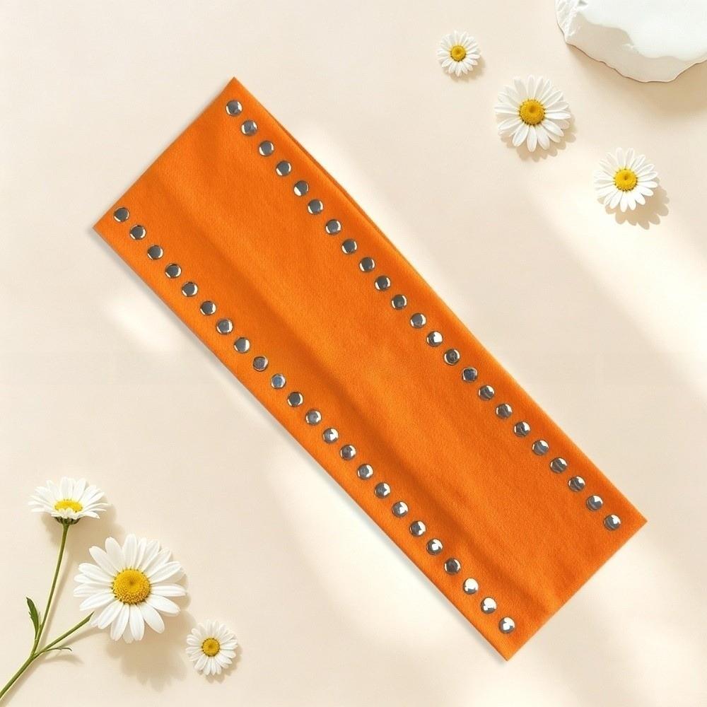 Double Row Sports Headband Wide Metal Stud Hair Wrap Trendy Elastic Hairband Running