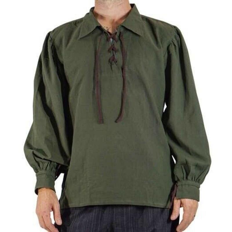 Модная мужская пиратская рубашка в уникальном средневековом стиле с широкими рукавами L зелёный
