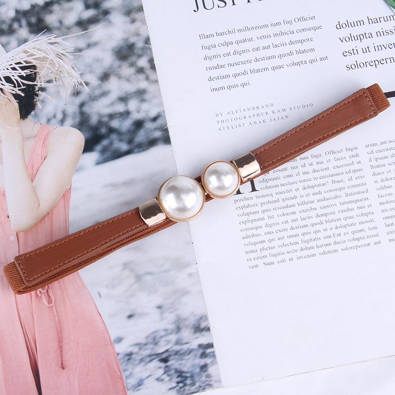 Stylish and Minimalist Waist Chain Women's Belt Korean-Style Elegant Retro Pearl Waist Sash with Elastic Leather Strap