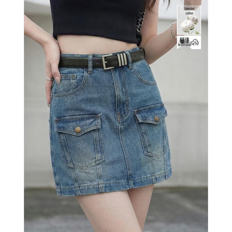 Demana Cloud Oxygen Cotton Retro Denim A-Line Mini Skirt XL