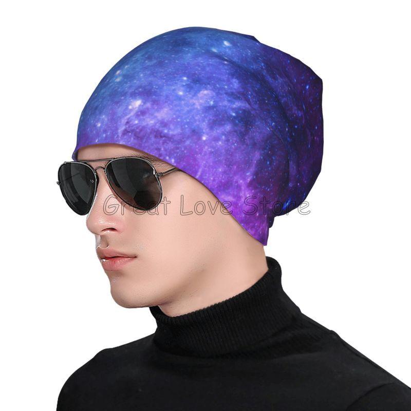 Blue Galaxy Space Beanie Chemo Hat Unisex Daily Headwear Hip Hop Knitted Hat Scarf Nightcap Slouchy Skull Cap for Women Men