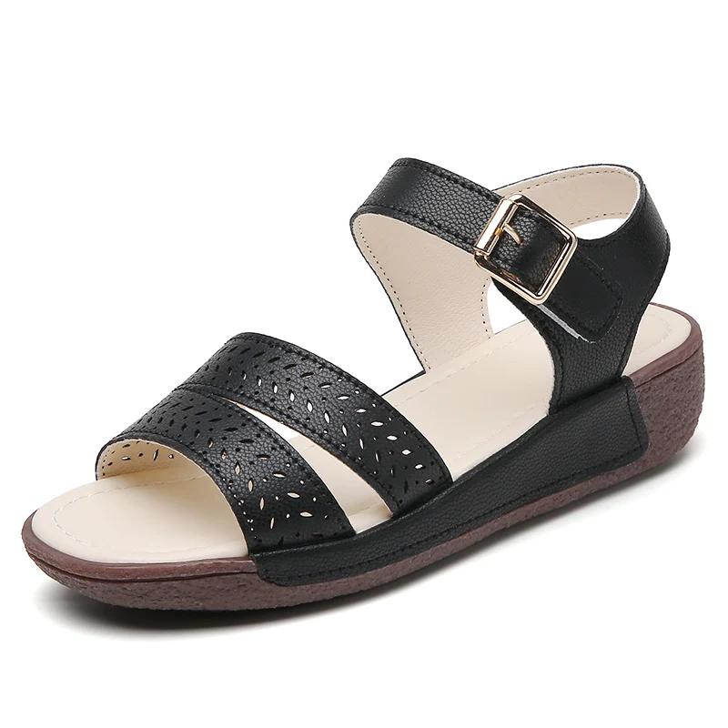 Ladies Non Slip Lightweight Platform Sandalias Mujer Casual Summer Shoe Women Wedge Sandals Fashion Hollow Cowhide Beach Sandals