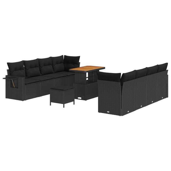VidaXL Ensemble de Canapés de Jardin 11 Pièces avec Coussins en Poly Rattan Noir 3363669