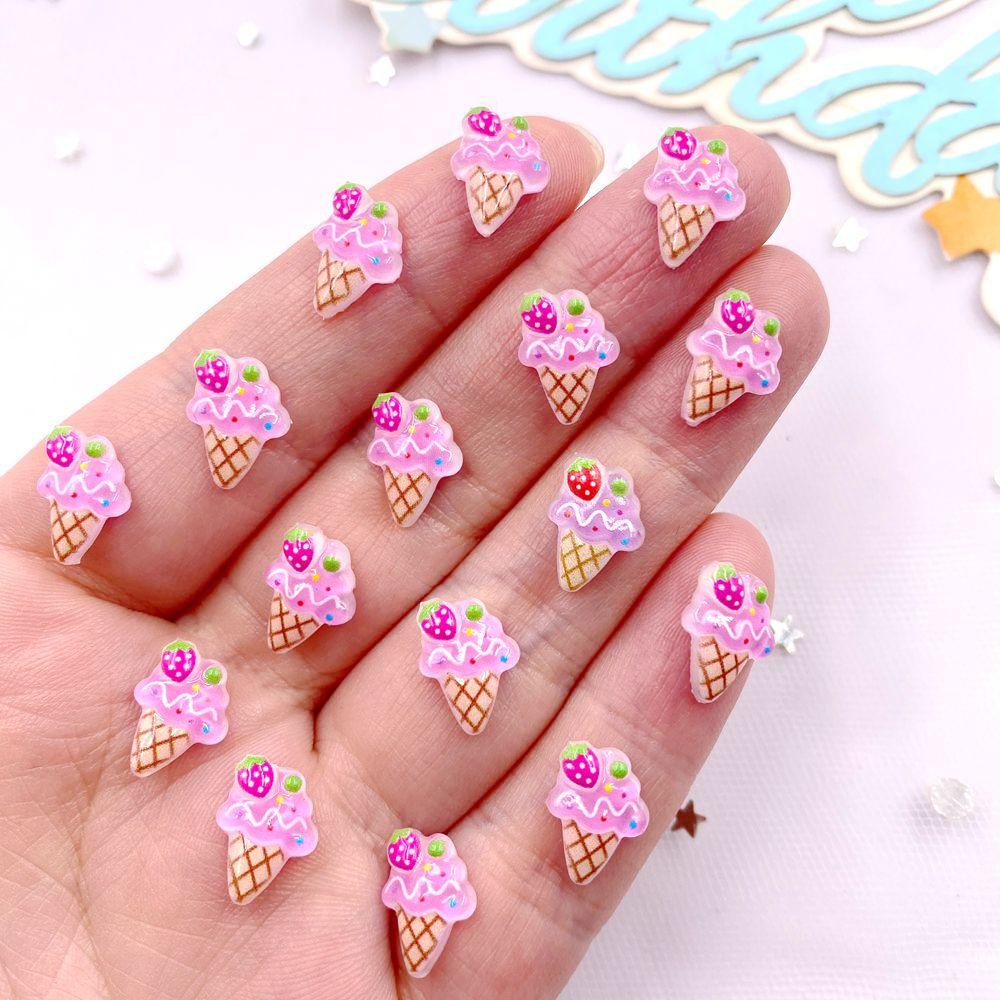 50PCS Resin Mini Colorful Strawberry Sweet Love Ice Cream Ice Cream Flatback Rhinestone DIY Nail Art Scrapbook Craft Accessories