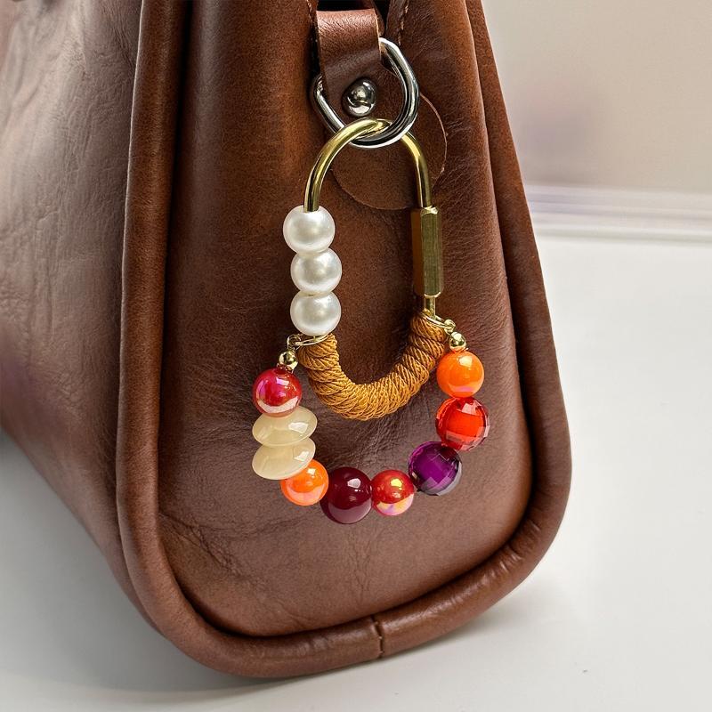 Kawaii Bead Chain Heart Keychain Colorful Fashion Bag Charm Anti-lost Car Key Holder Accessory for Women Present