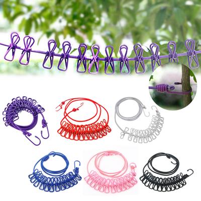 12 Κλιπ Ελαστικό Εξωτερικού Χώρου Φορητό Ελαστικό Κρεμάστρα Ρούχων Ταξιδίου Αντιανεμικό Εξωτερικό Σχοινί Ρούχων Γραμμή Στεγνώματος Ρούχων