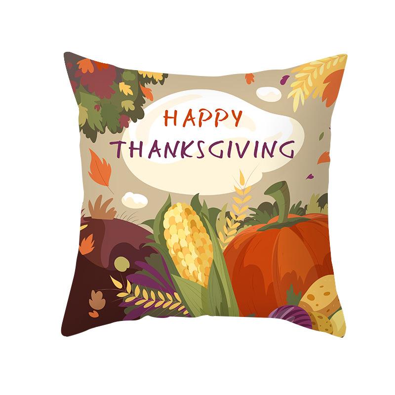 Autumn Harvest Thanksgiving Cushion Cover New Arrival Turkey Pumpkin Peach Skin Printed Cushion
