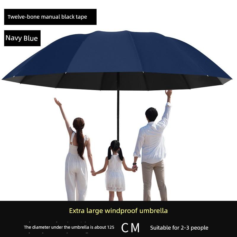 Twelve-Rib Extra-Large Dual-Purpose Manual Folding Umbrella for Men and Women, Business Sun Protection Sunshade Umbrella