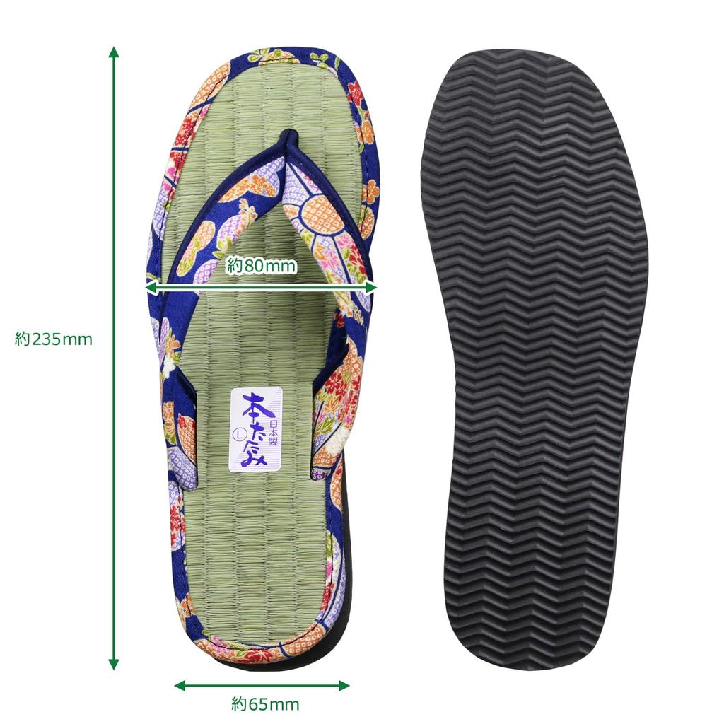 Morikuru Igusa Zori Large Size Sizes SG Wonder Zone Pattern Women's Japanese-Made Sandals, (Foot 23.5-25.5cm), TK01-28, Blue/Japanese