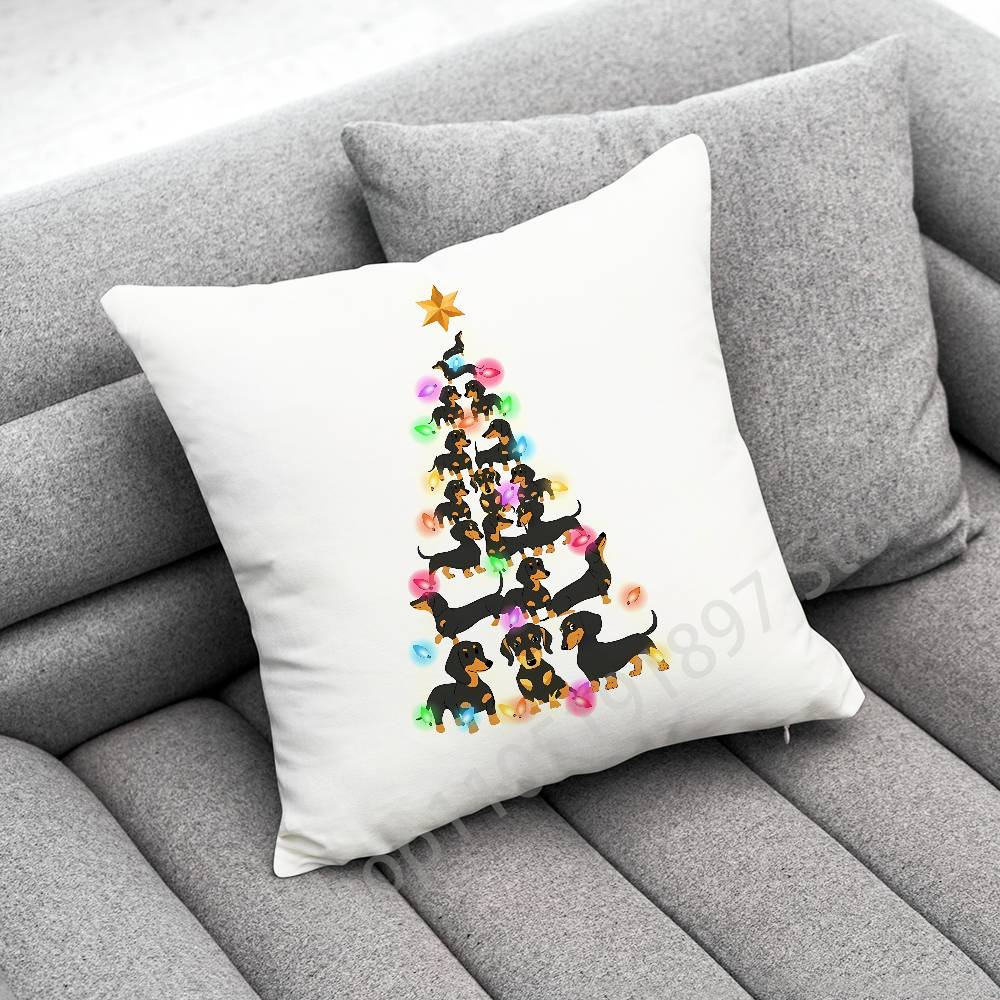 Dachshund Sausage Dog Puppy Christmas TREE Throw Pillow Case For 45*45cm 40cm 30cm 50cm 55cm Square Home Pillowcase Case