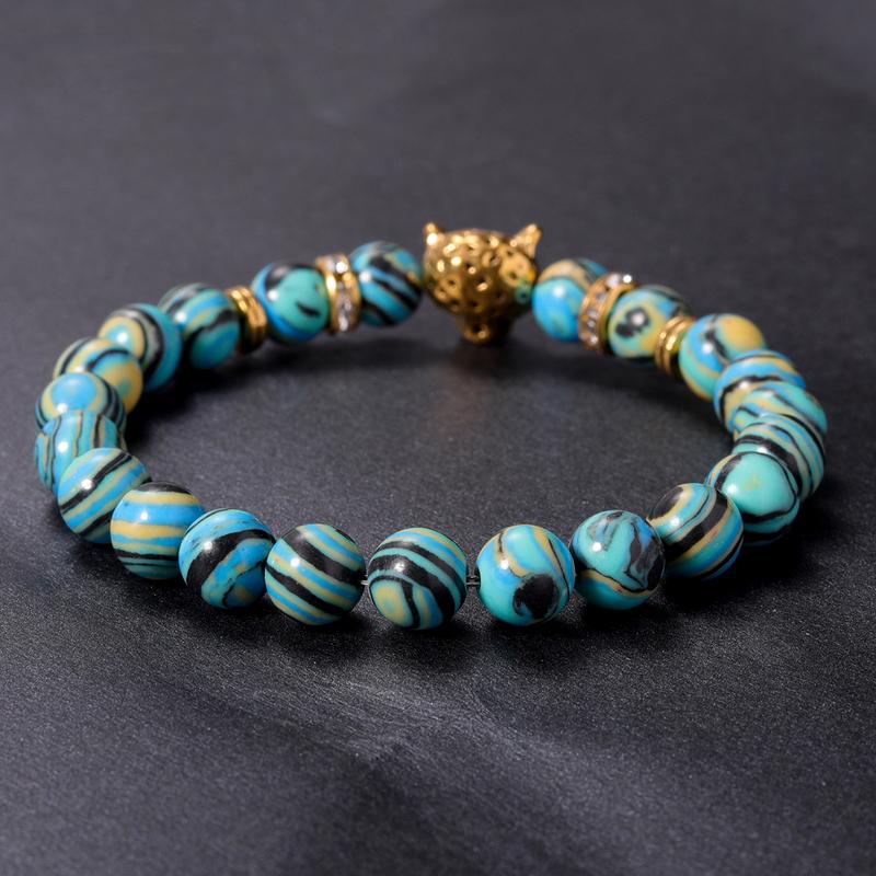 Malachite Tigers eye bracelet women men couple handmade lion leopard beads bangles cool gift for husband brother pulseras mujer