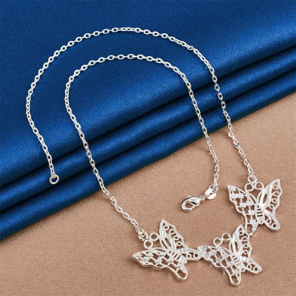 925 Sterling Silver Exquisite Openwork Butterfly Necklace for Women, Fashionable Party and Wedding Jewelry