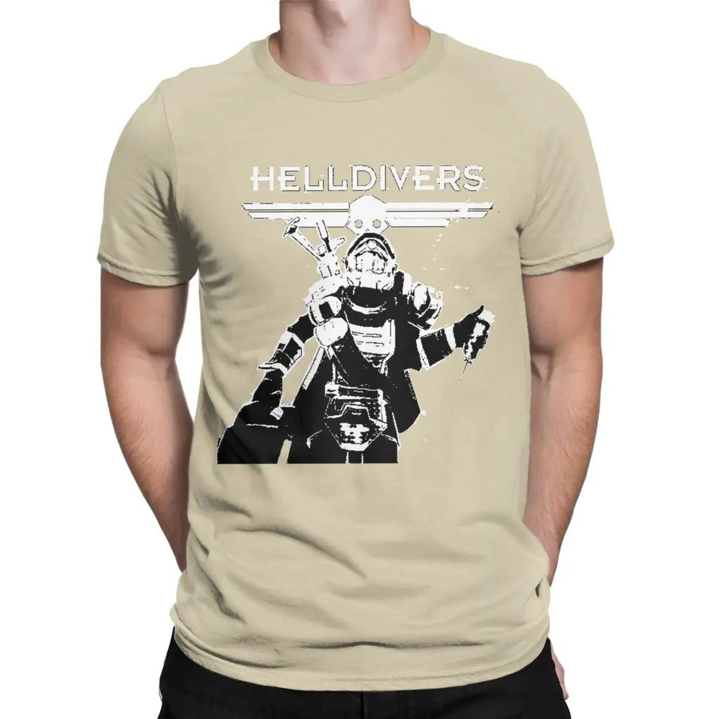 Helldivers Scifi Video Game T-Shirt Men Cool Pure Cotton Tee Shirt Crewneck Short Sleeve T Shirt Plus Size Clothing
