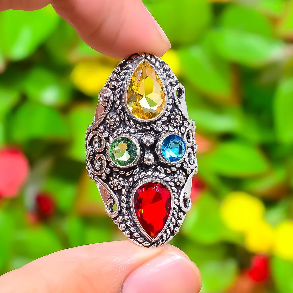 Natural Citrine, Garnet Gemstone 925 Sterling Silver Gift Ring Size 9 T4c40